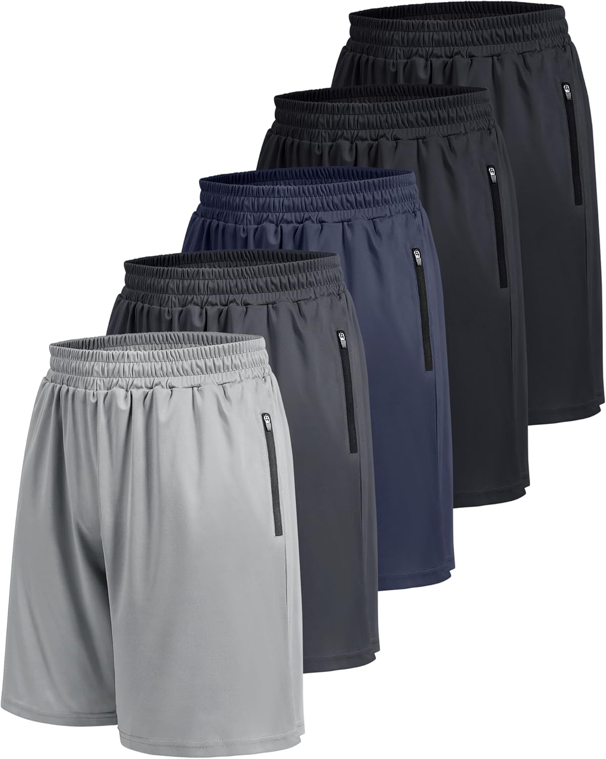 5 Pack Athletic Basketball Shorts with Zipper Pockets for Men