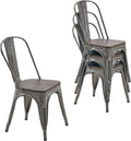 Brushed Metal Tolix Style Dining Chair Set of 4 - 18 in Stackable
