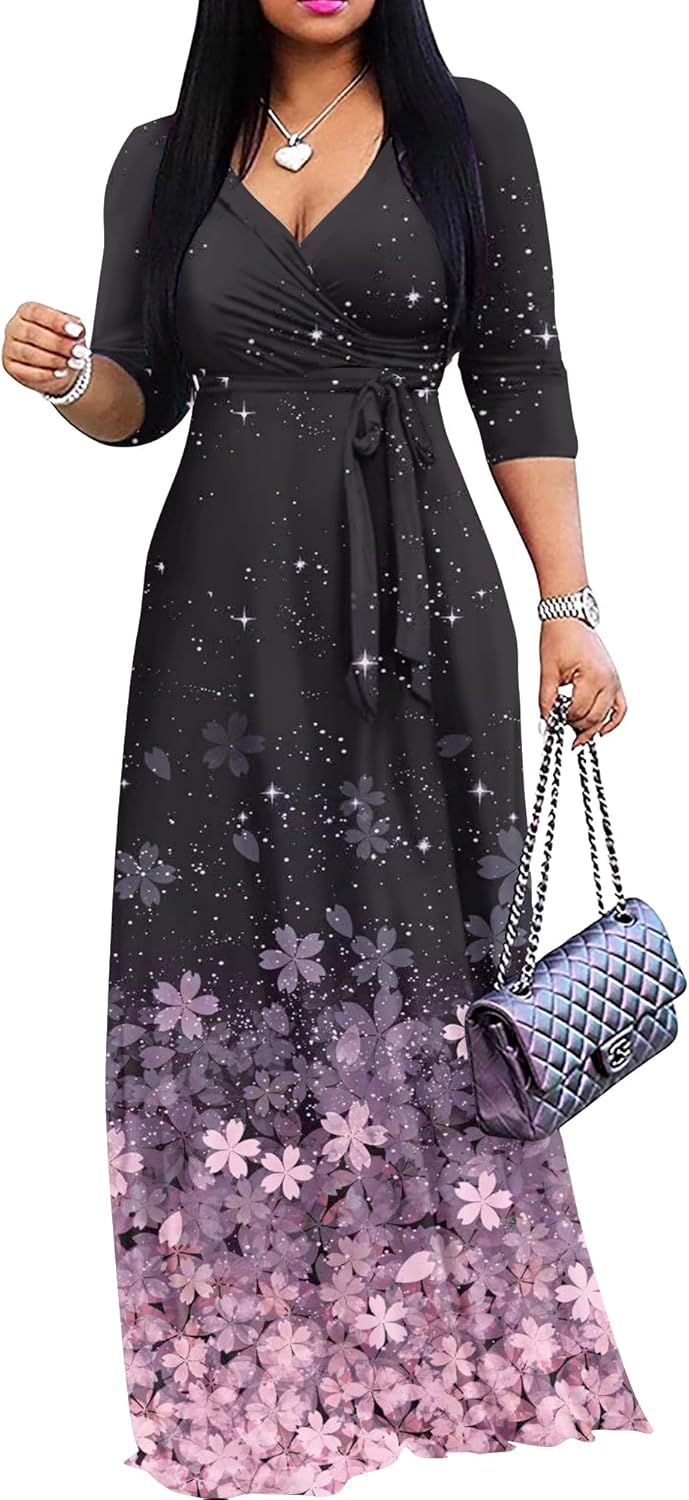 Plus Size Maxi Dress for Women Casual Summer Sundress V-Neck