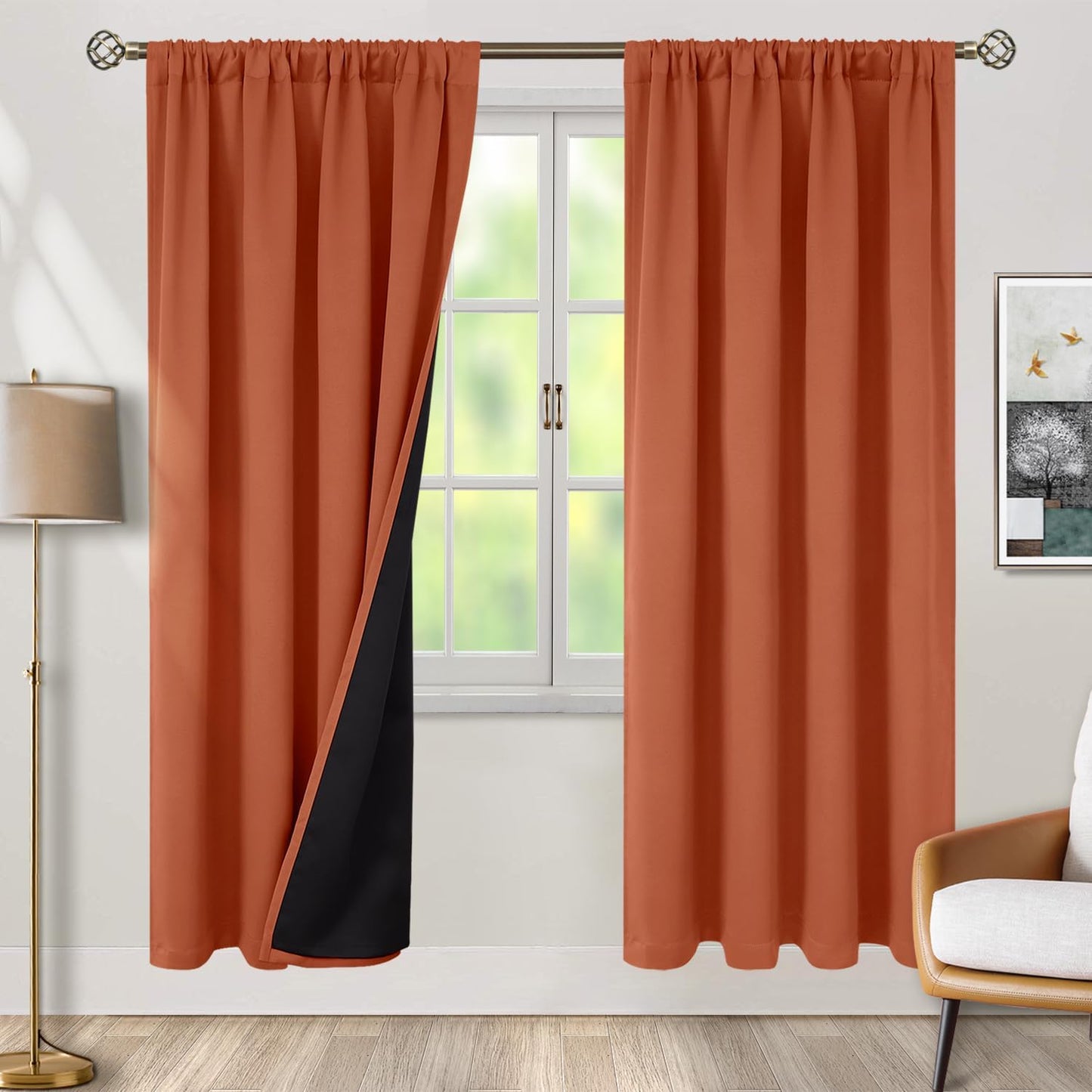 Terracotta 100% Blackout Curtains for Bedroom and Living Room