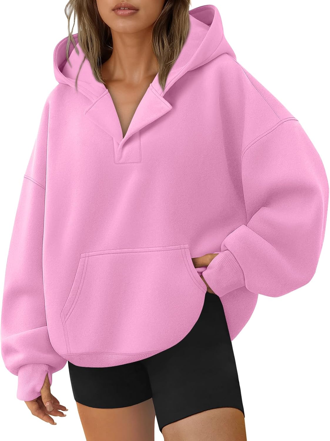 Trendy Queen Womens Oversized V Neck Hoodies for Fall Fashion