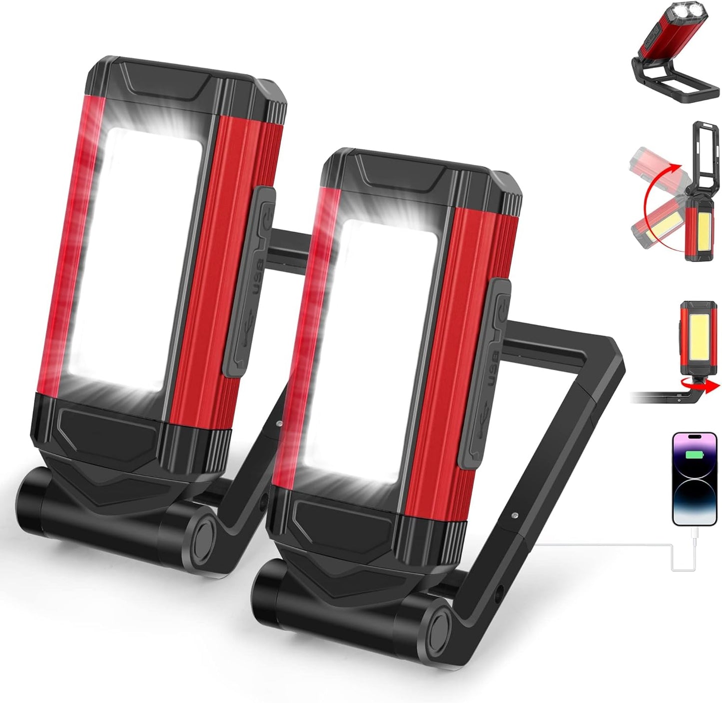 Rechargeable LED Magnetic Work Light 2 Pack for Versatile Use