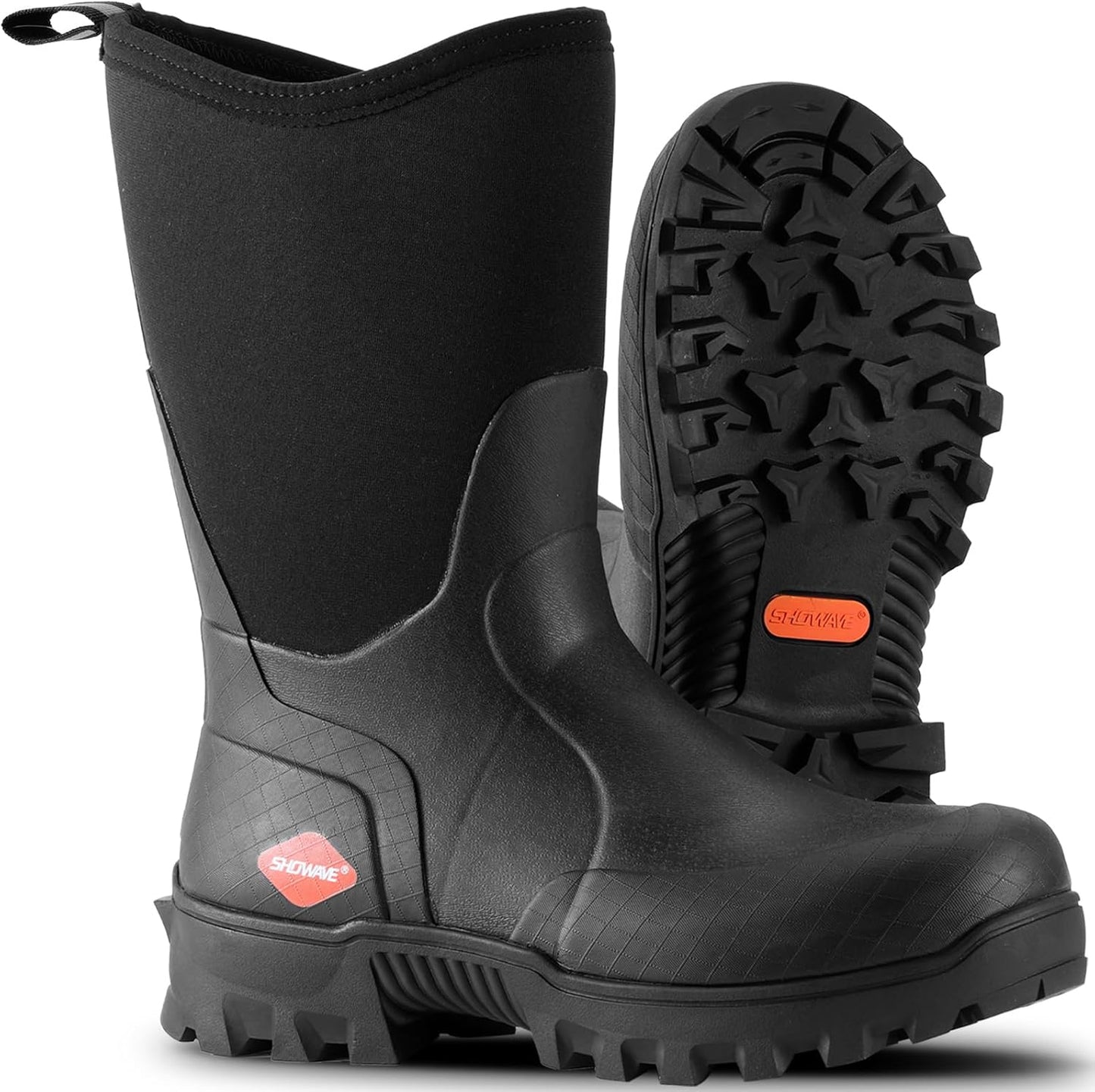 Showave Men's Mid Calf Rubber Work Boots for All Conditions