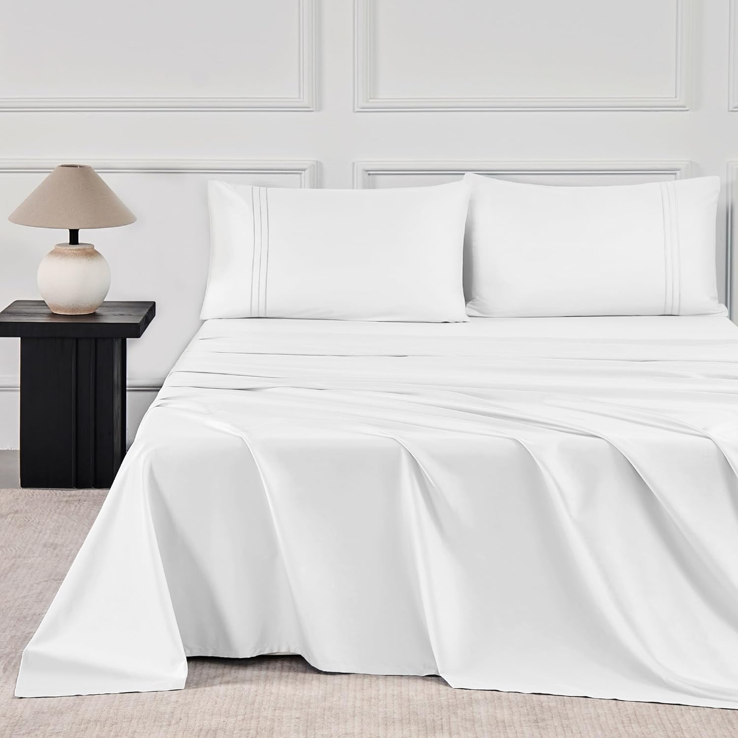 JELLYMONI Queen Sheet Sets White - Luxurious 400 Thread Count