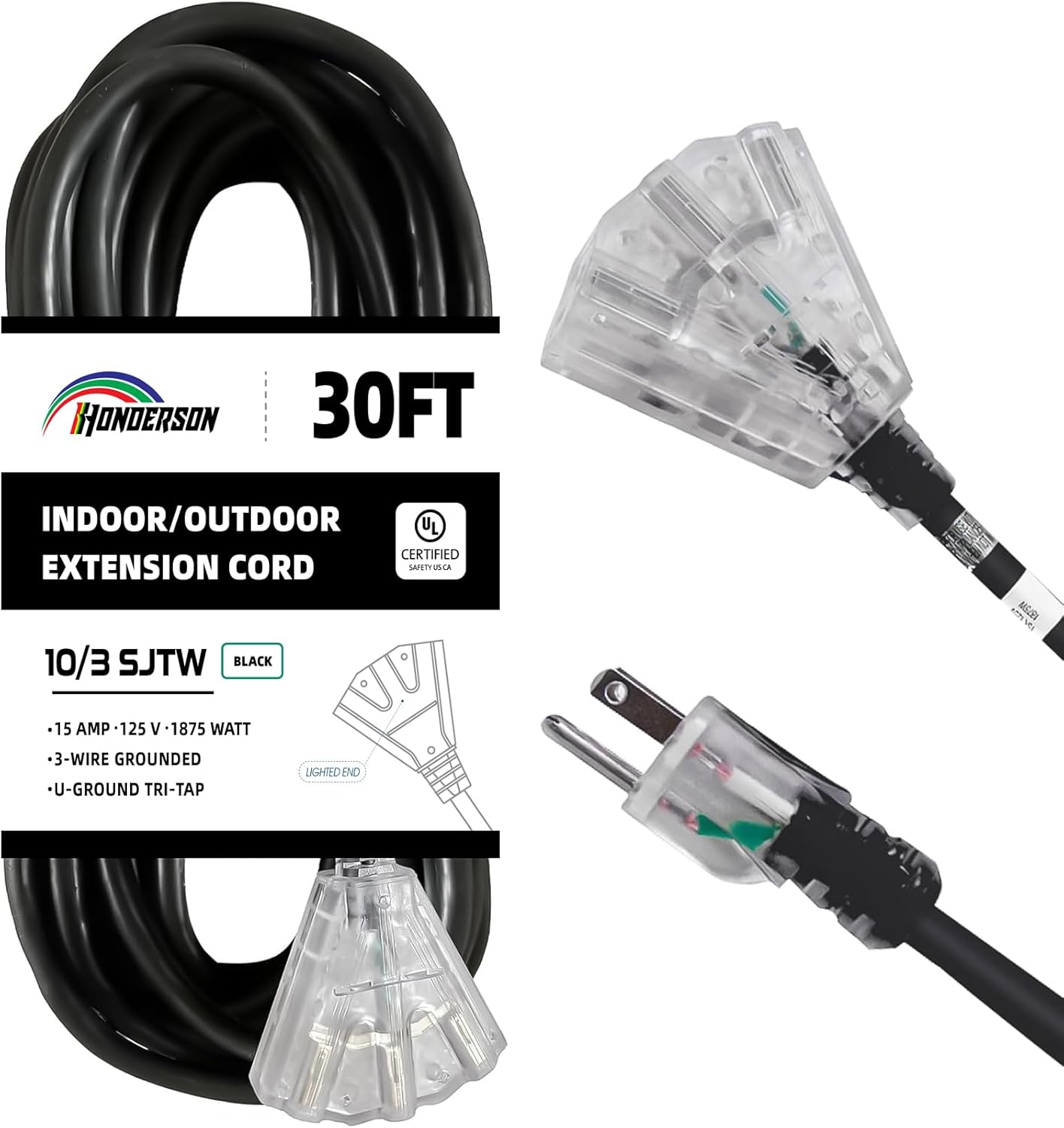 3-Outlets Weatherproof Extension Cord for Indoor and Outdoor Use