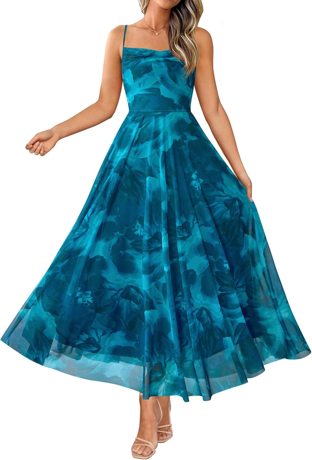 Floral Maxi Dress for Women - Elegant Spaghetti Strap Design