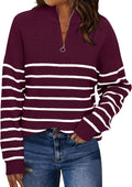 Women's Quarter Zip Striped Oversized Sweater - Soft Knit Fall Top