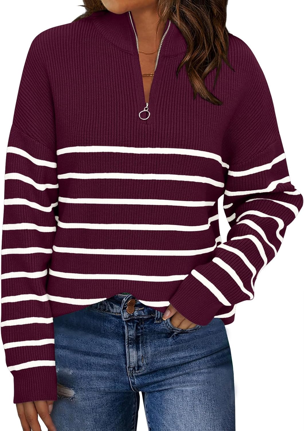LILLUSORY Women's Quarter Zip Striped Oversized Sweater Review