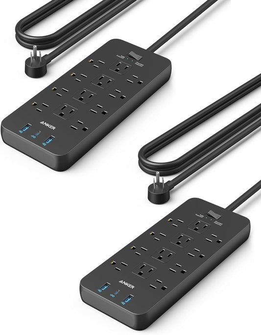Anker Surge Protector Power Strip (Pack of 2): 12 Outlets + USB C for iPhone!