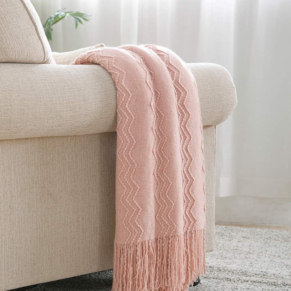BOURINA Pink Throw Blanket 60x80 Soft Cozy Decorative Sofa