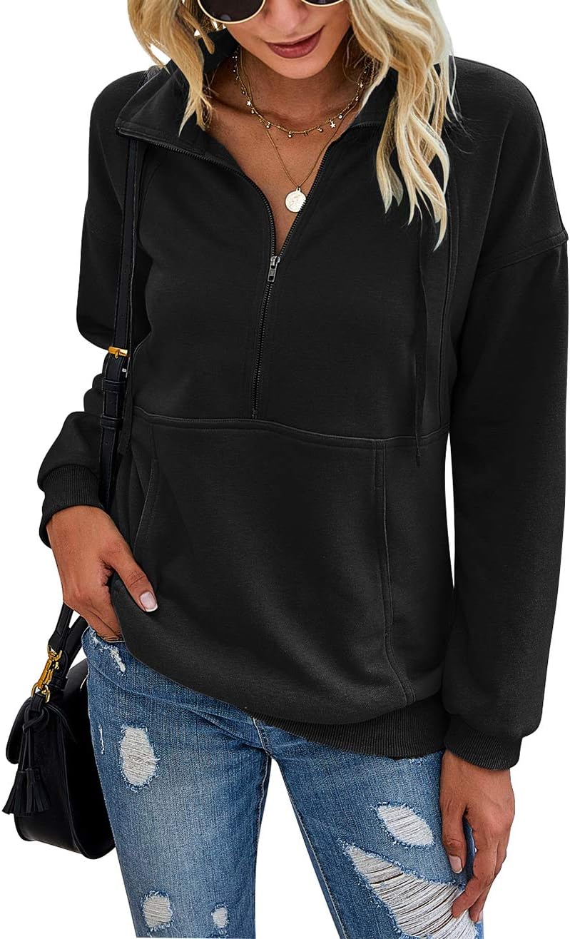 PRETTYGARDEN Women's Casual Long Sleeve Zipper Sweatshirt Tops