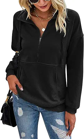 PRETTYGARDEN Women's Casual Long Sleeve Zipper Sweatshirt Tops