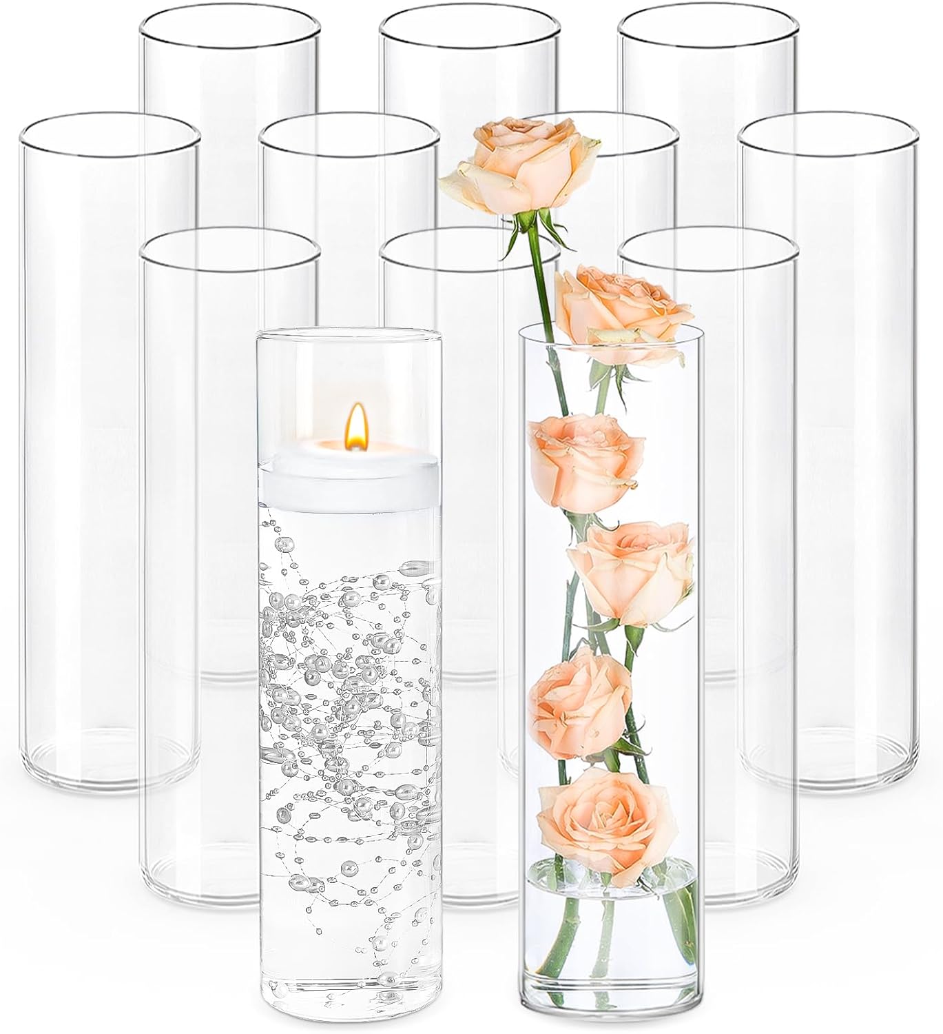 12 Inch Tall Clear Glass Cylinder Vases for Elegant Decor