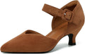 Comfortable Kitten Heels for Women Caramel Brown - Pointed Ankle Strap