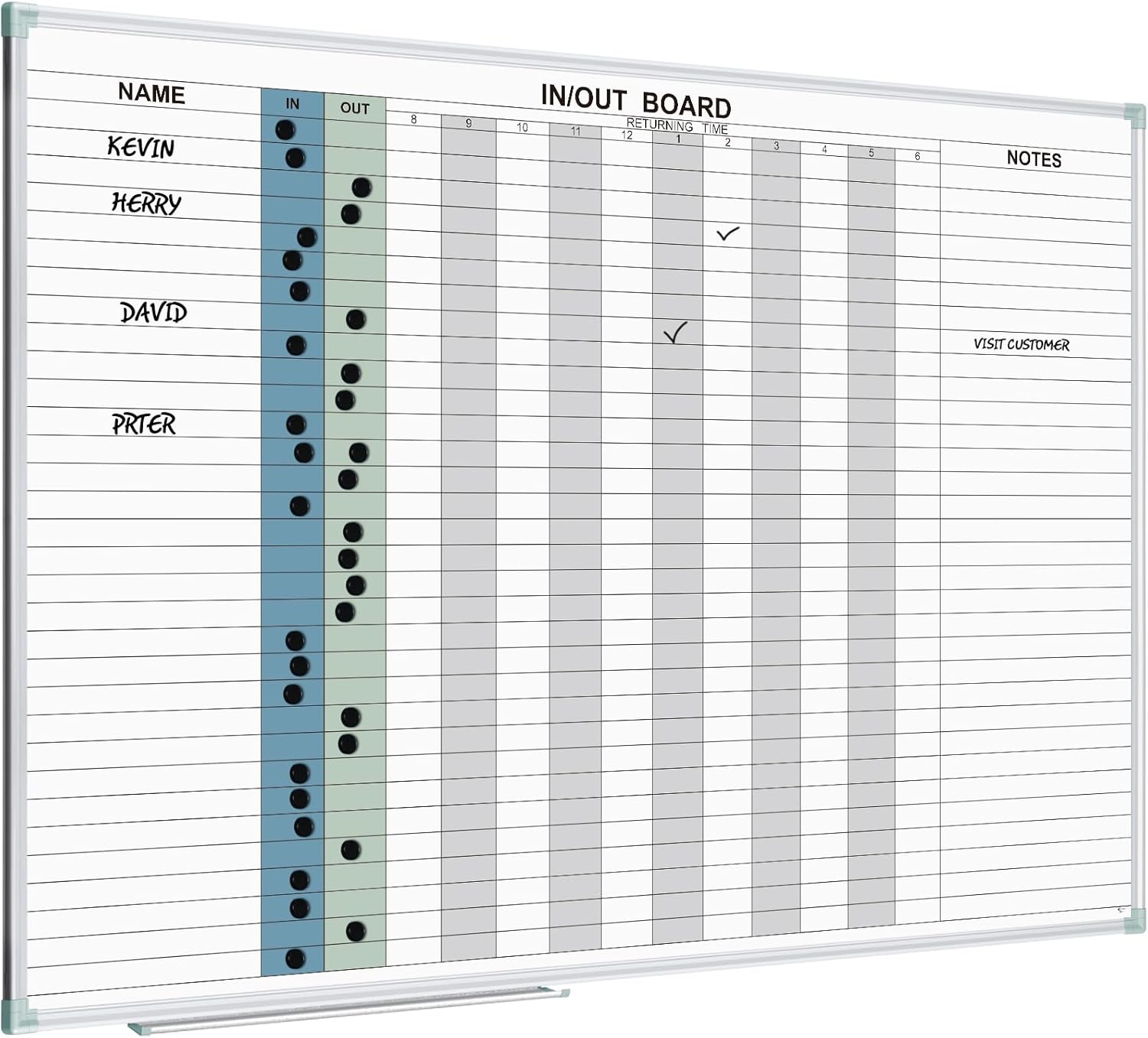 Magnetic Dry Erase Board for Employee In/Out Planning 48in x 36in