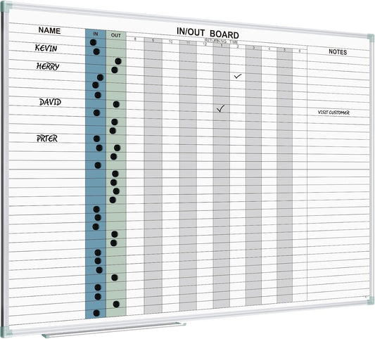 Magnetic Dry Erase Board for Employee In/Out Planning 48in x 36in