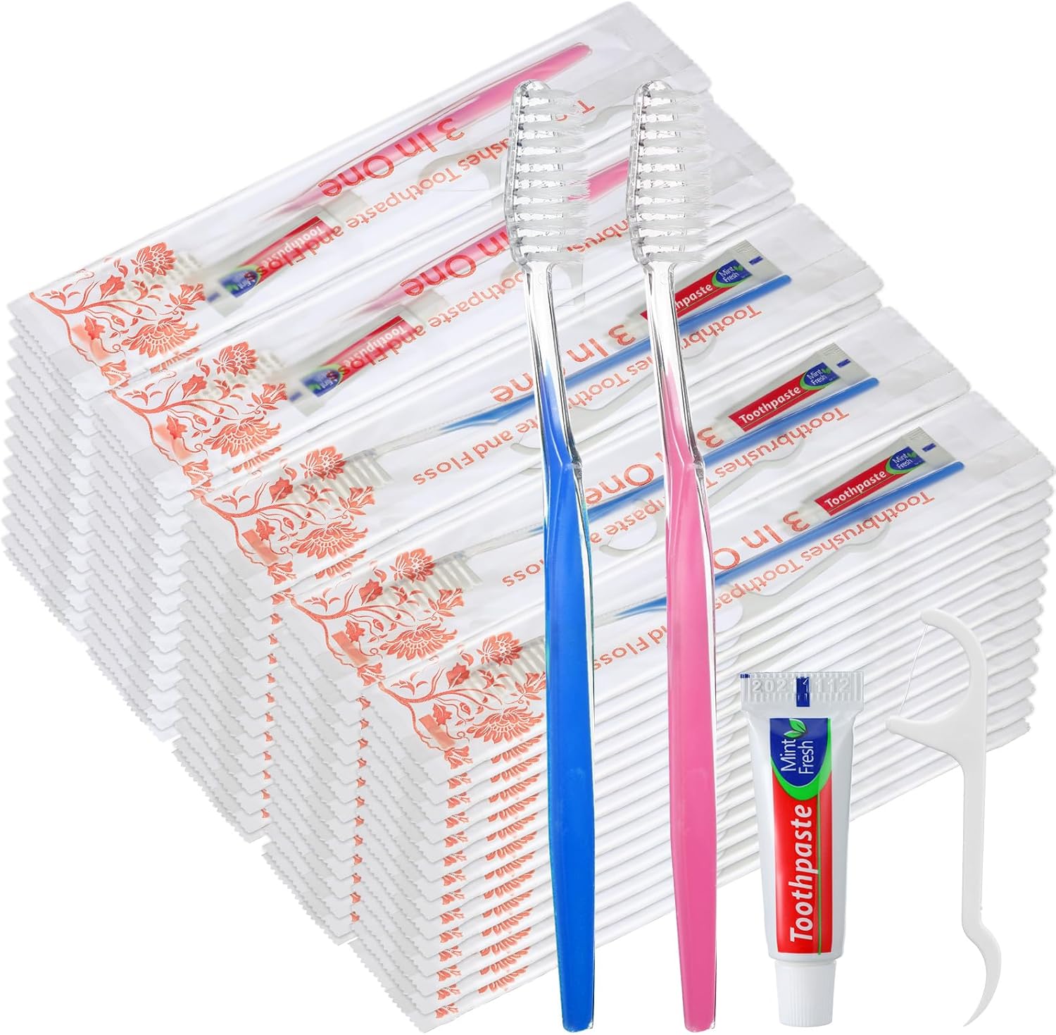200 Sets Bulk Disposable Toothbrushes and Toothpaste Kit