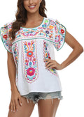 Mexican Shirts for Women Embroidered Peasant Tunic Blouse - Flowy