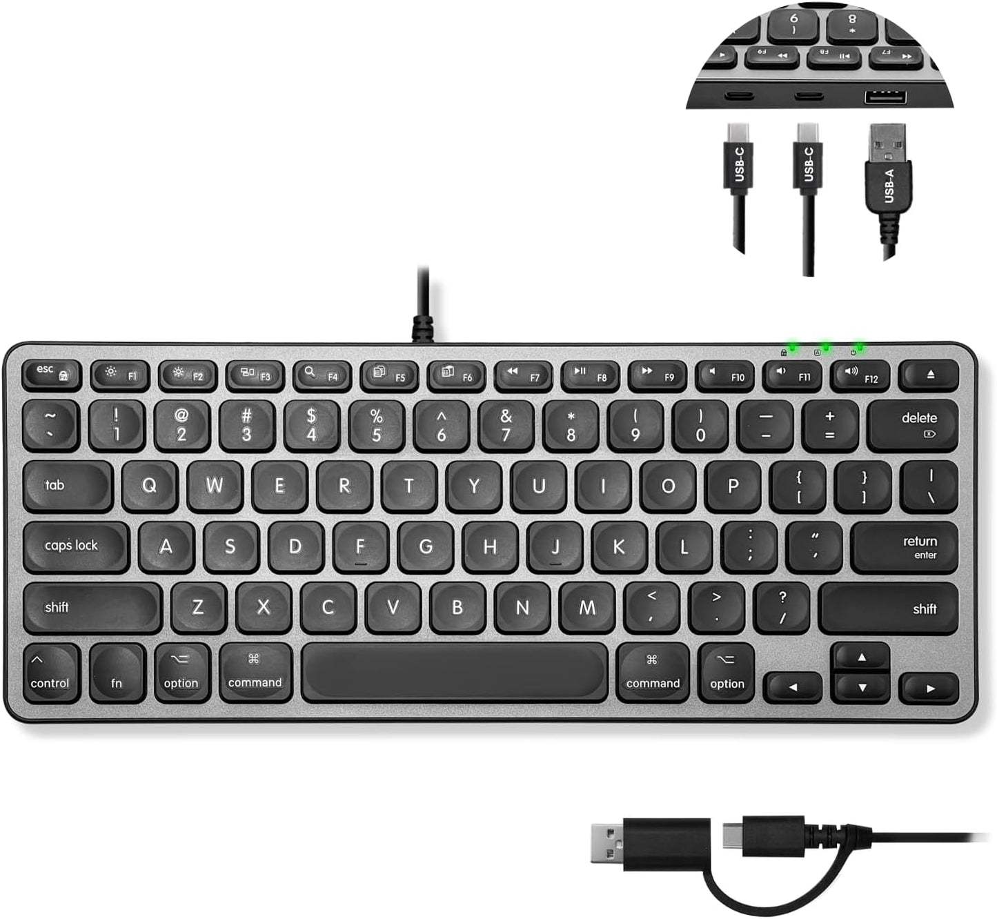 Macally Wired Keyboard with USB Hub - Space-Saving Apple Compatible 2-in-1 Plug