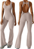 Womens Flare Jumpsuit with Bra Tummy Control Cutout Romper - Sleek Fit