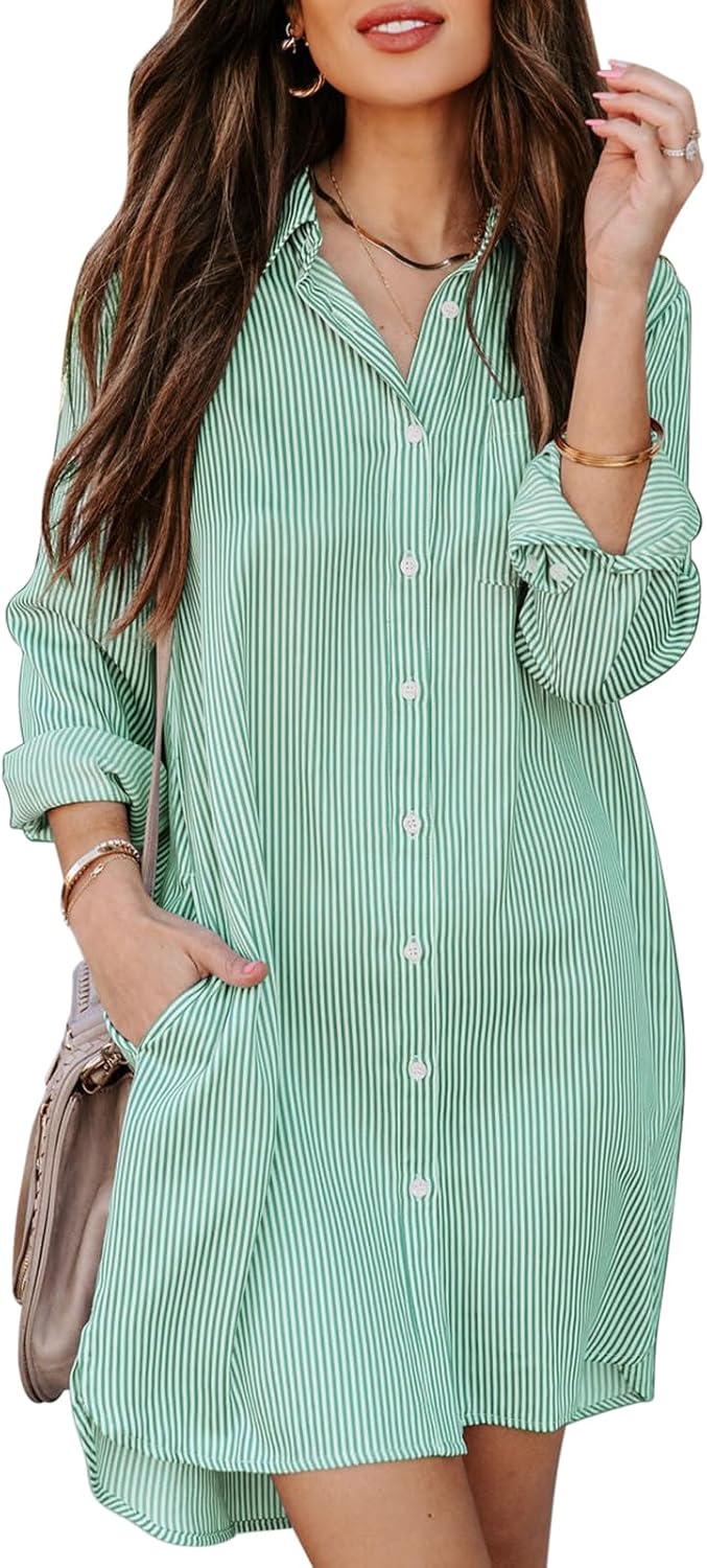 Womens Button Down Shirt Dresses with Pockets for Style