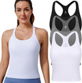 Ribbed Racerback Crop Tank Tops with Built-In Bra - Comfortable