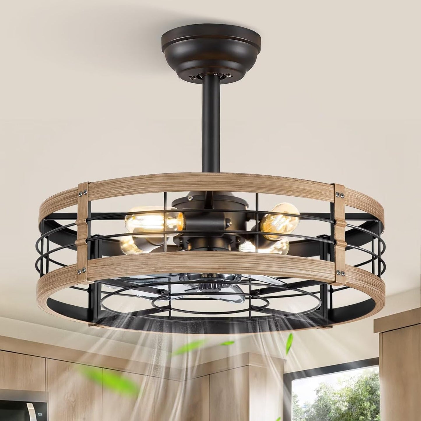 LEDIARY 20 Inch Fandelier Caged Ceiling Fan with Light and Remote