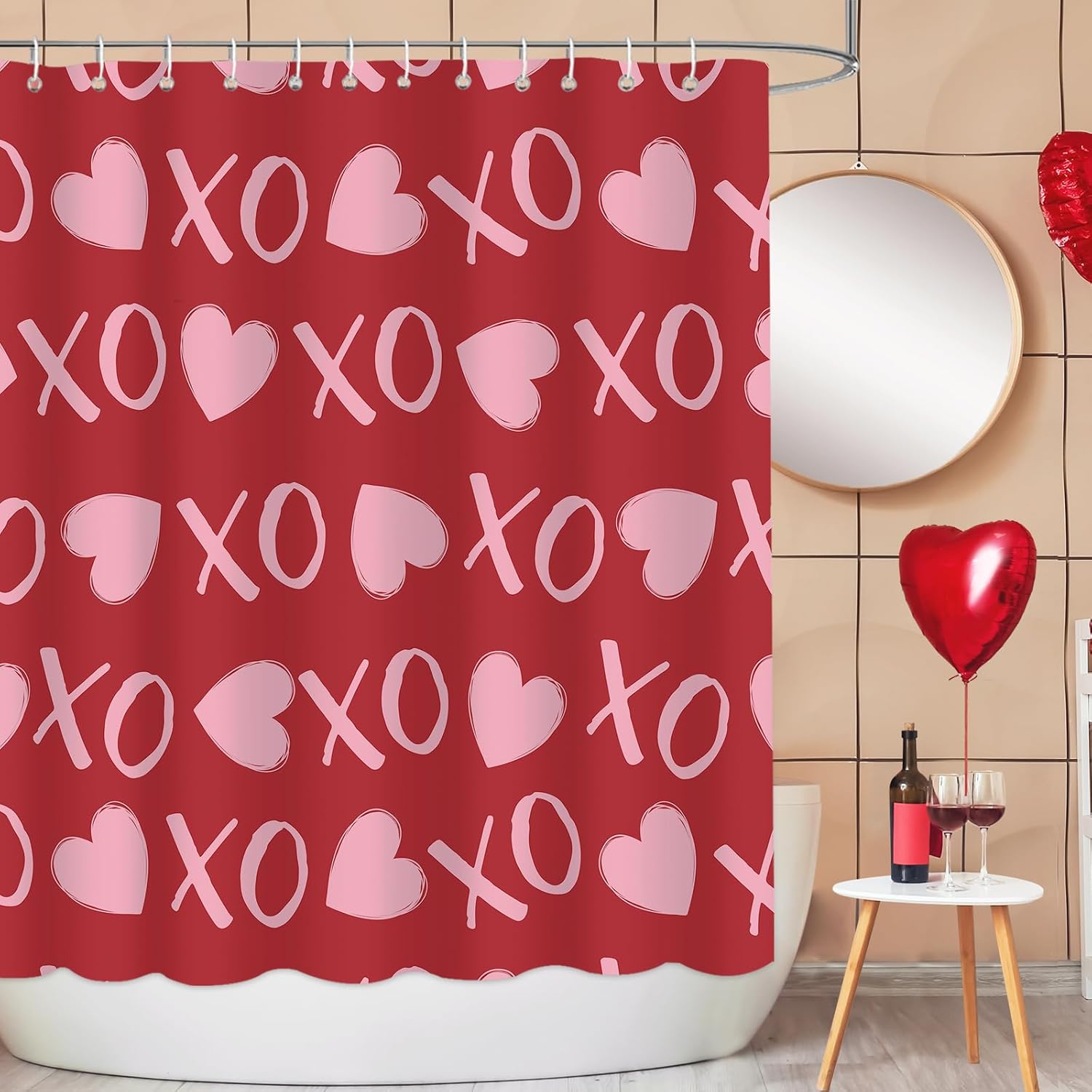 Romantic XOXO Shower Curtain - Waterproof & Fun! 