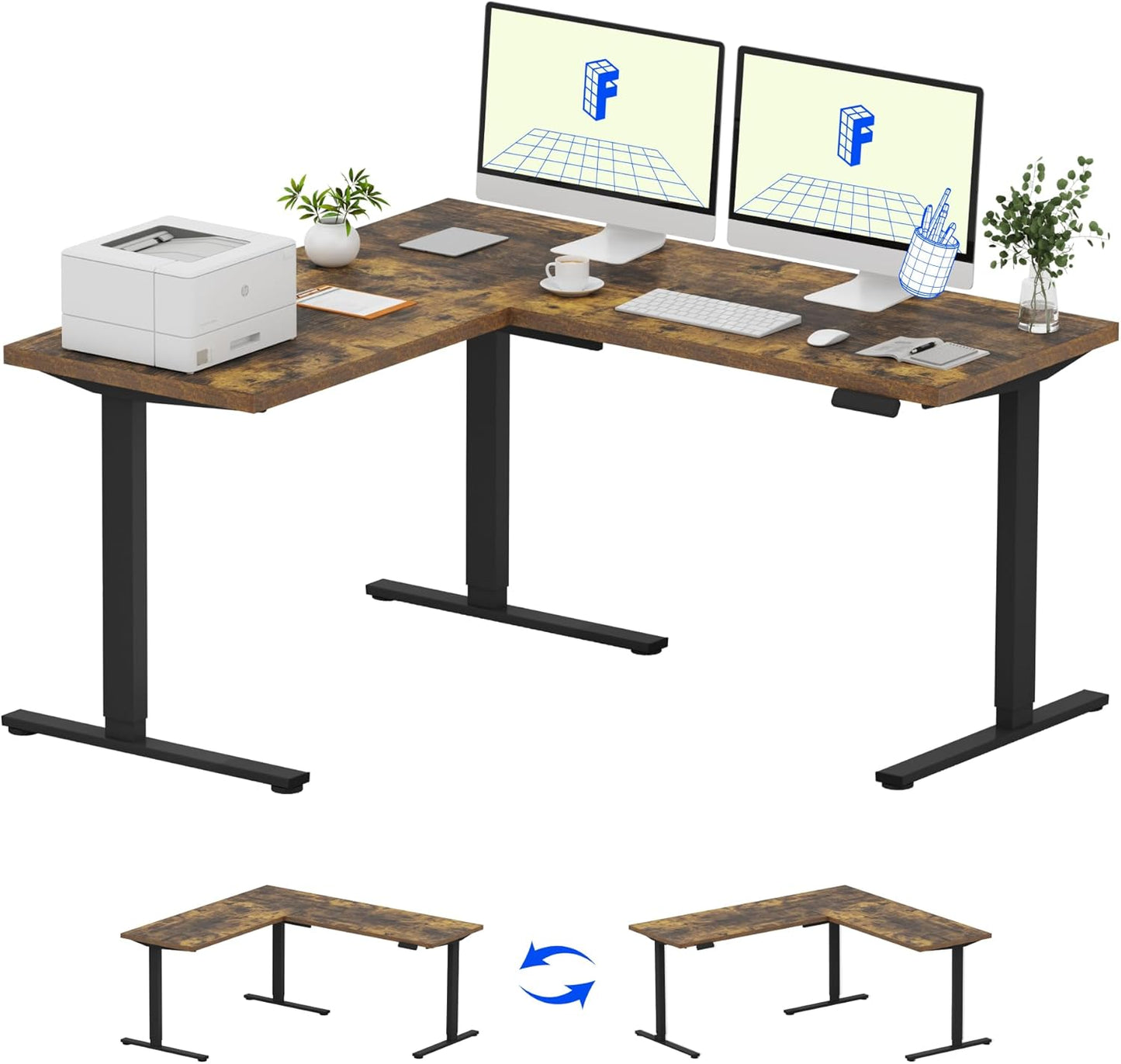 L Shaped Electric Height Adjustable Desk 63ft x 55ft for Home Office