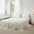 JIYUAN 100% Washed Cotton Sheet Set Twin - Breathable Linen-Like
