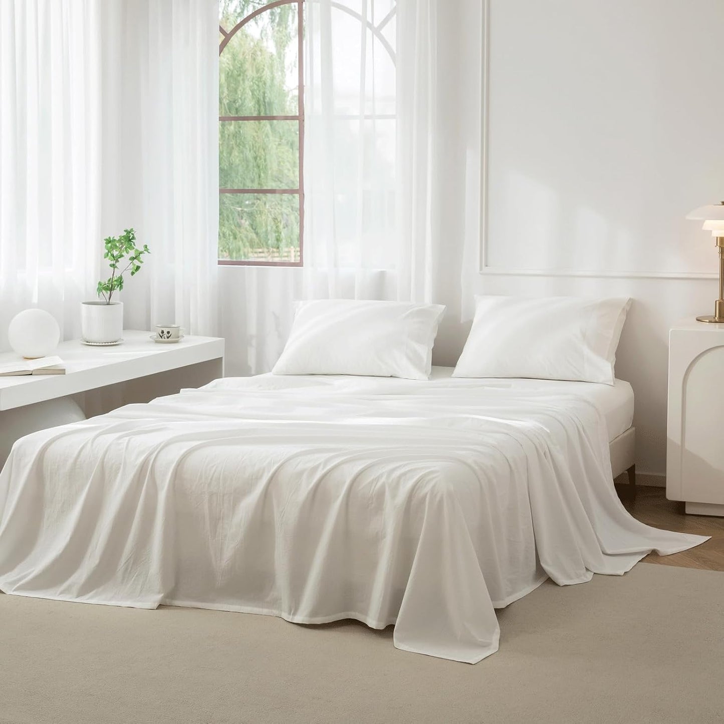 JIYUAN 100% Washed Cotton Sheet Set for Cozy Twin Bedding