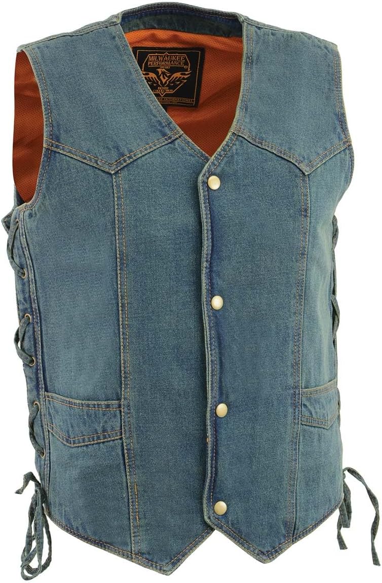 Milwaukee Leather Men's Black Classic Denim Western Style Vest
