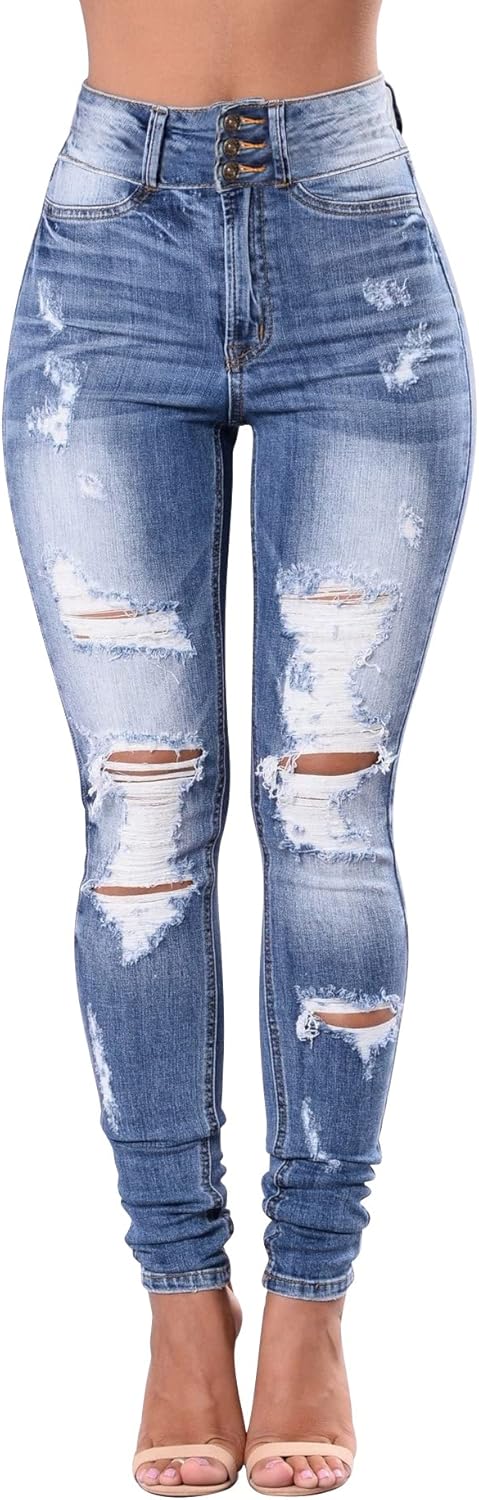 High Waisted Ripped Skinny Jeans for Women by Qazel Vorrlon