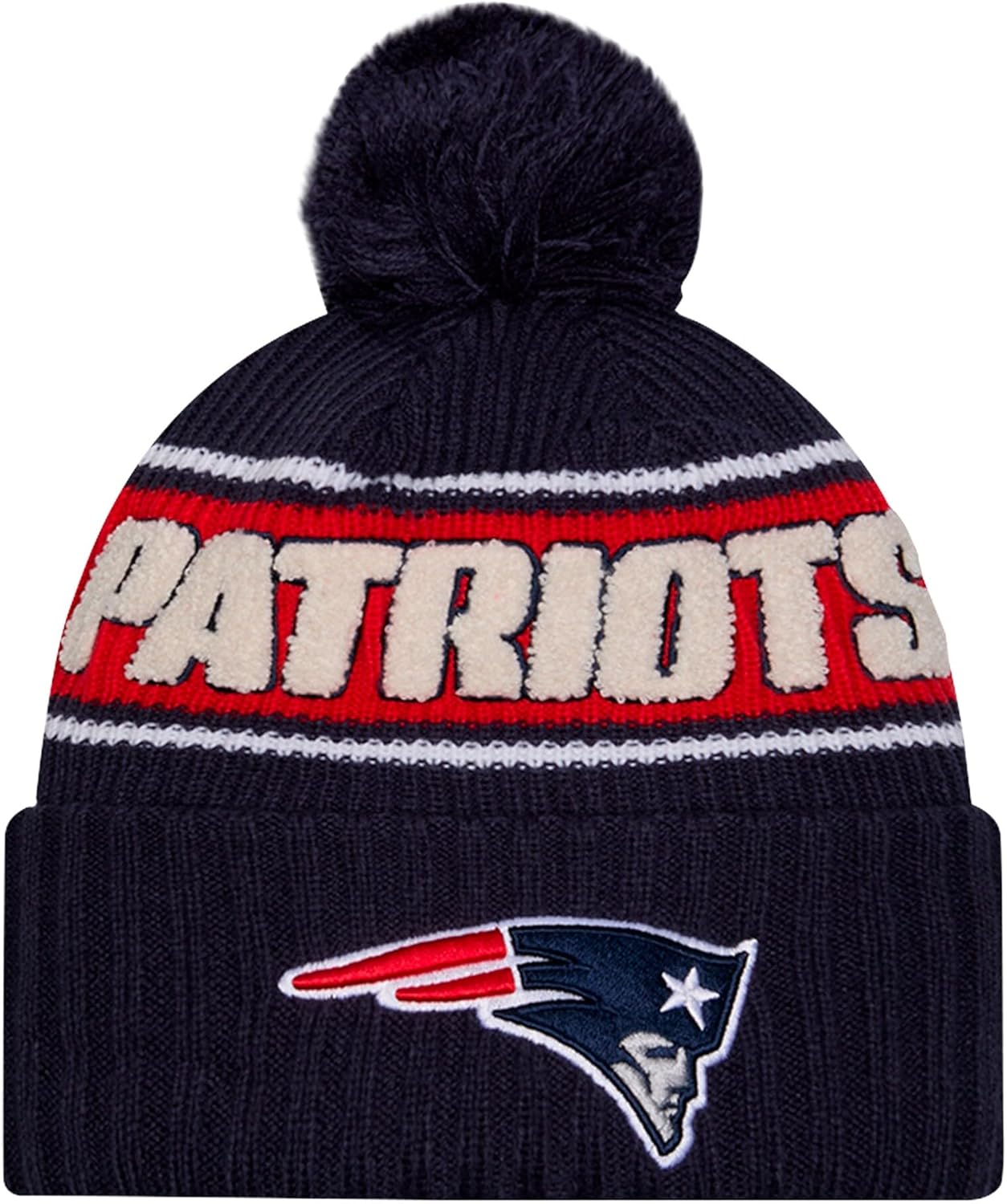 NFL Official Sideline Team Logo Sherpa Striped Pom Beanie Hat