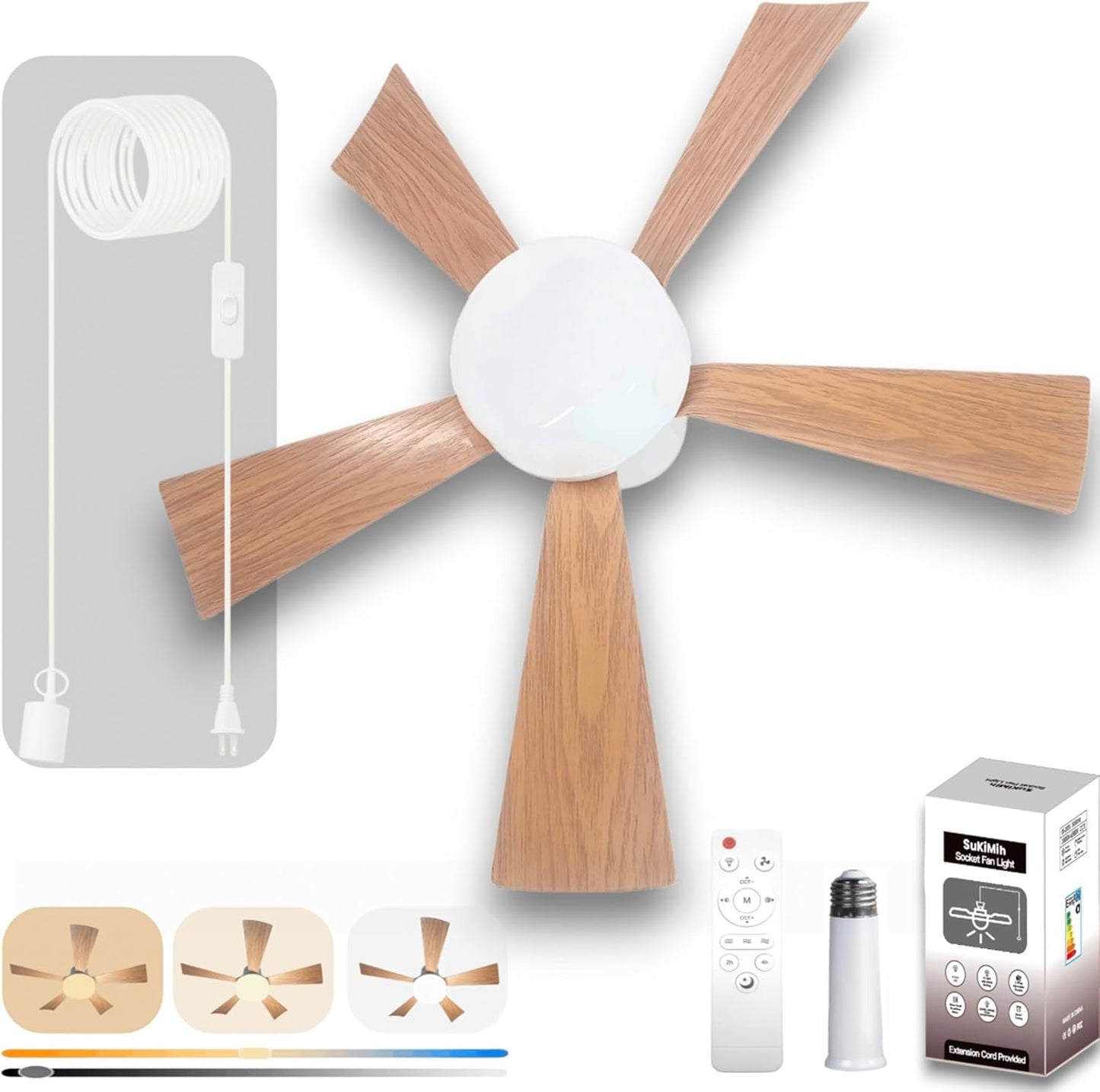 Socket Fan Light with Remote Control for Indoor and Outdoor Use
