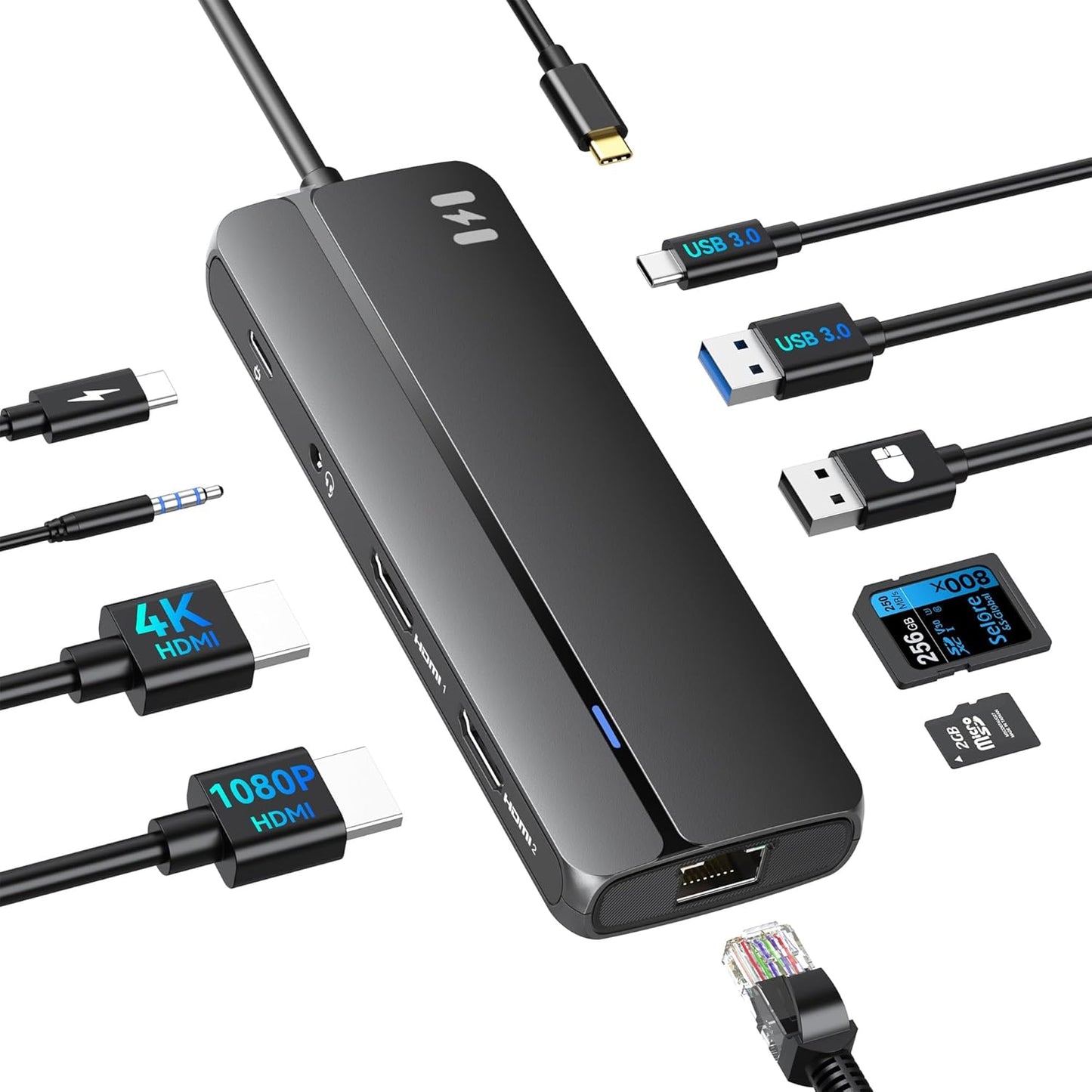 10 in 1 Docking Station for MacBook Pro Air with Dual HDMI