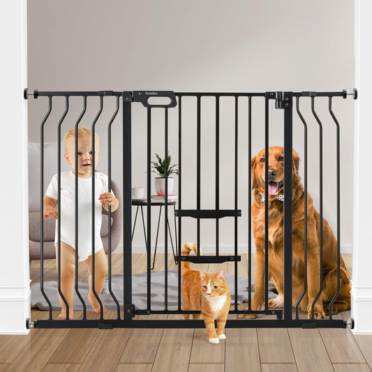 Auto Close Dog Gate with Small Pet Door - Secure & Convenient