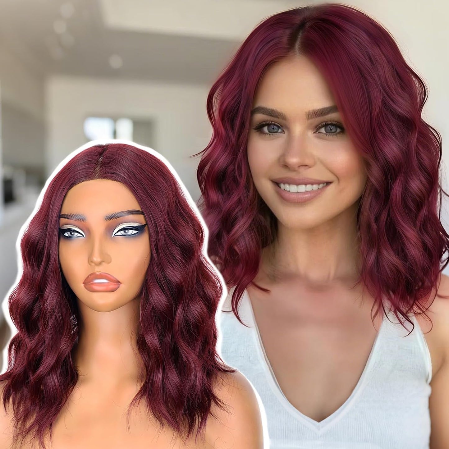 14 Inch Wine Red Wigs for Women - Stylish Shoulder Length Bob