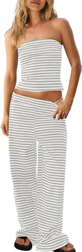 Panadila Womens Striped Two Piece Set - Sailor Tube Top and Wide Leg