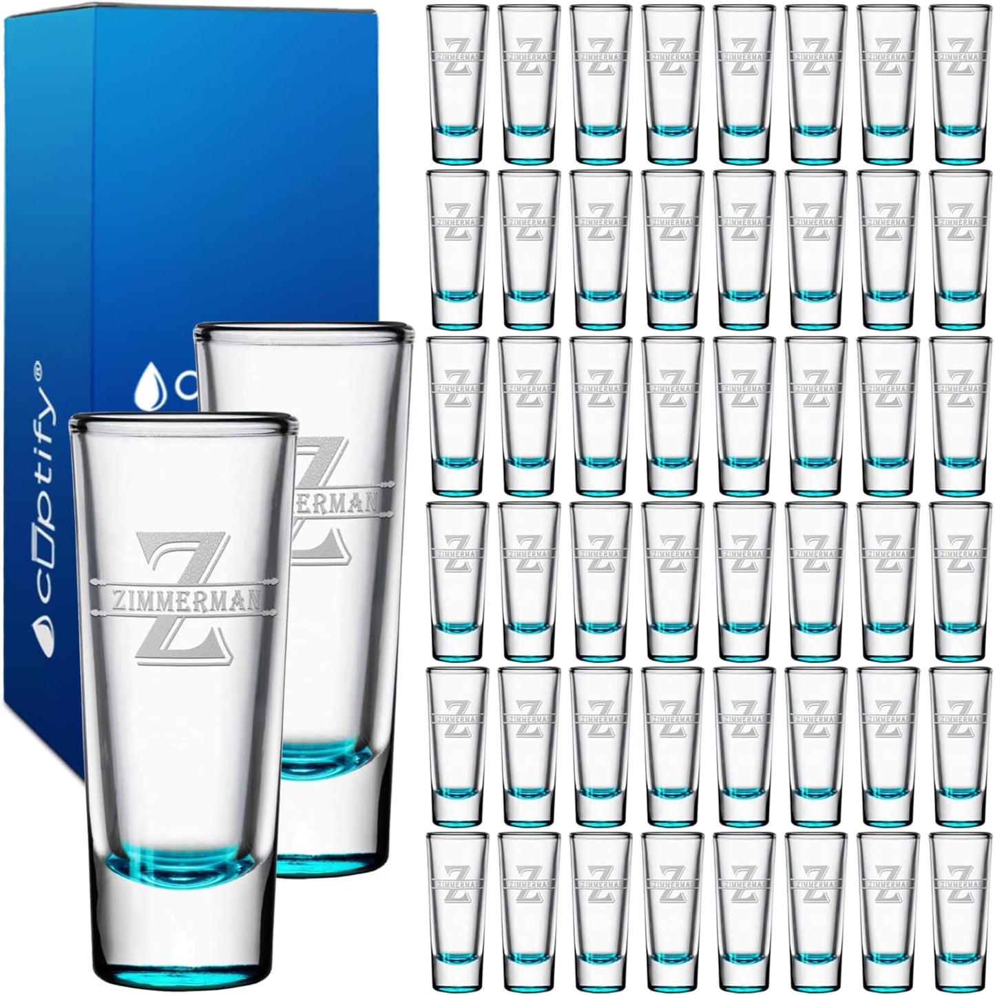 Personalized Shot Glasses Set of 50 with Teal Bottom for Events