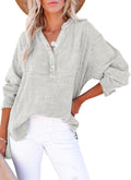 Womens Oversized V Neck Button Long Sleeve Shirt - Lightweight Casual