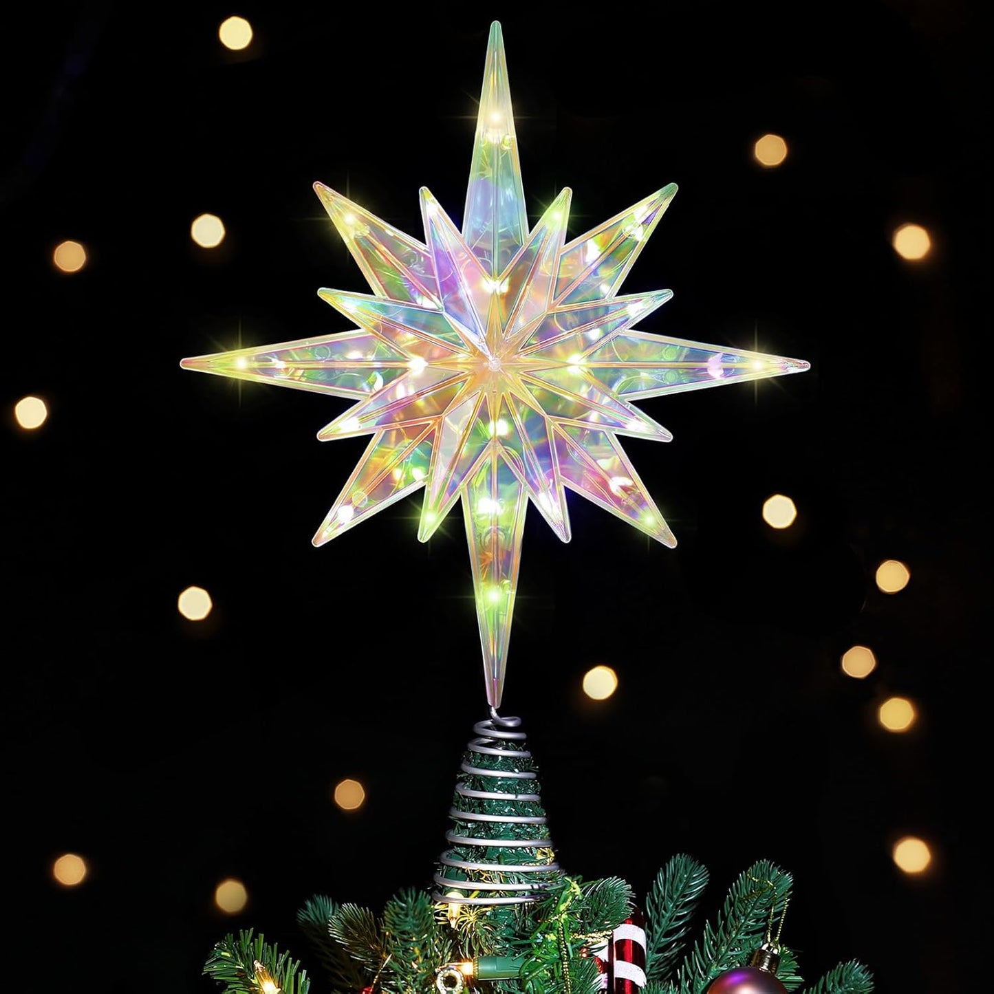 Luxspire Lighted Star Tree Topper with Remote Control for Xmas