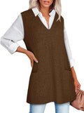 Stylish Oversized V Neck Sweater Vest for Women with Pockets