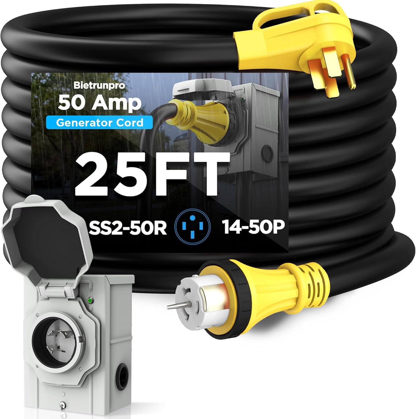 25FT 50 Amp Generator Cord with Twist Lock for RV and House