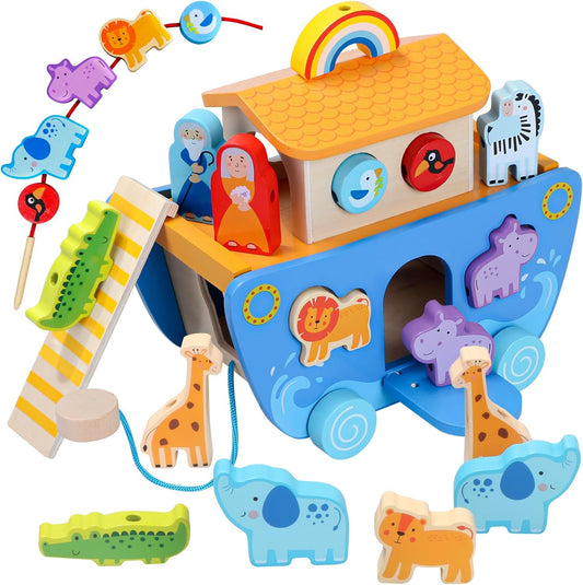 Montessori Wooden Noah's Ark Toy - Educational Animal Shape Sorter