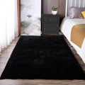 Fluffy Black Faux Rabbit Fur 3x5 Area Rug for Living Room