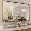 60x36 in Rounded Rectangle Bathroom Mirror with Wood Grain Metal Frame