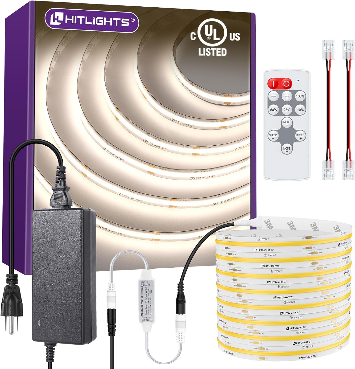 HitLights COB White LED Strip Lights Kit for Flexible Lighting