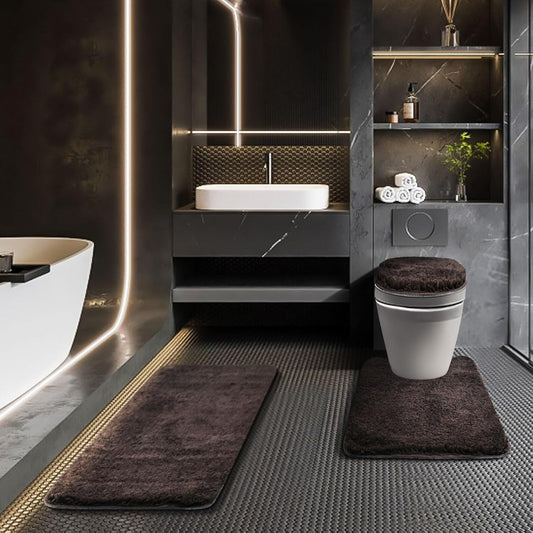 Bathroom Rugs Sets 3 Piece with Adjustable Toilet Seat Cover