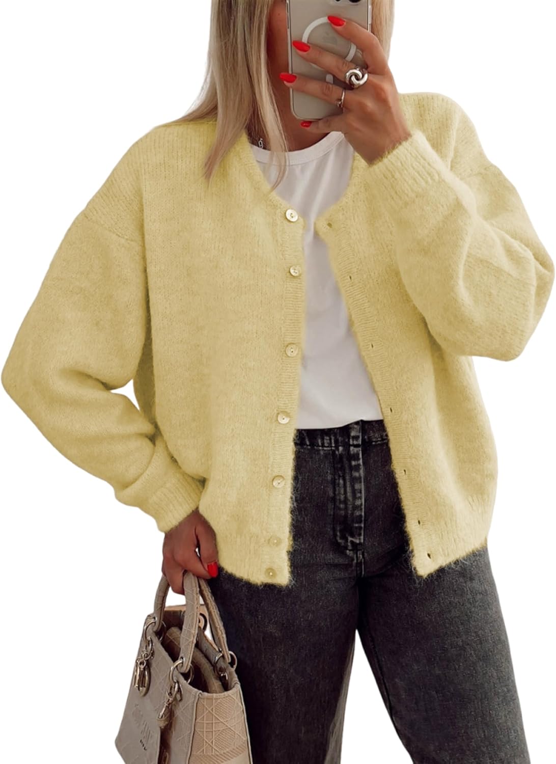 Women's Long Sleeve Front Button Cardigan Sweaters for Fall